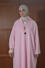 Linnen Abaya met Losse Sjaal – Zacht Roze