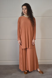 Plisse twinset - Koraal