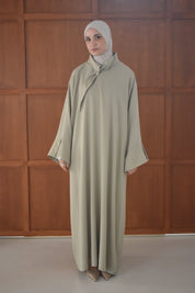 Linnen abaya met kraag - Pistache
