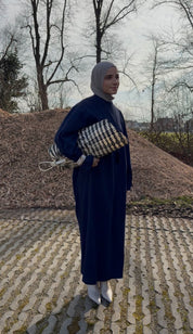 Oversized jurk met losse sjaal - donkerblauw