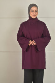 Oversized shirt met losse sjaal - bordeaux