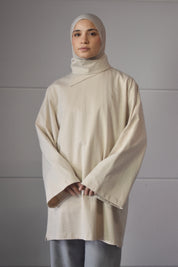 Oversized shirt met losse sjaal - beige