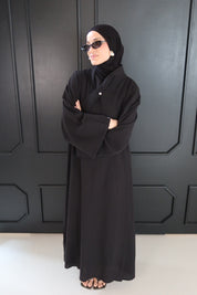 Linnen abaya met kraag - Zwart