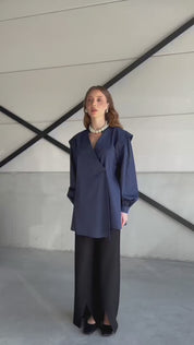 Kimono overhemd met overslag - donkerblauw