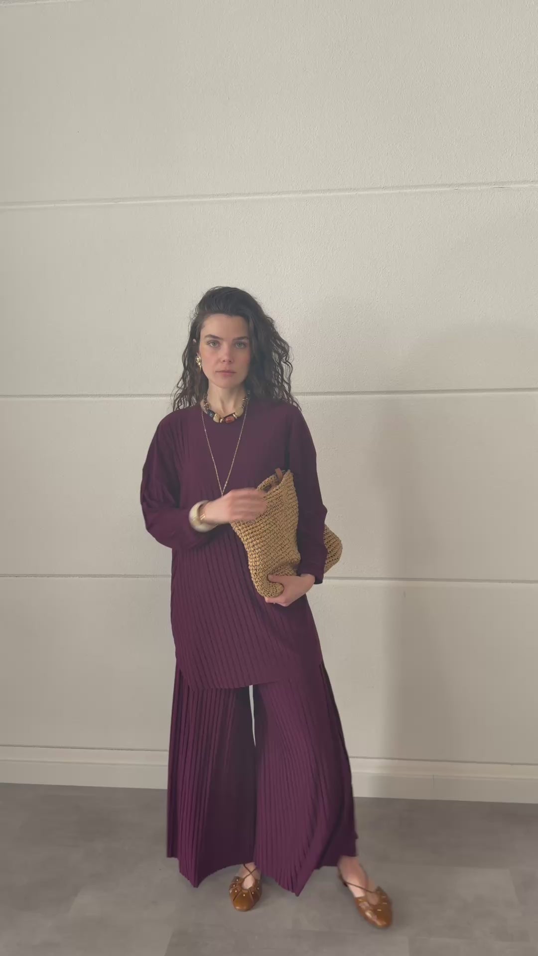 Plisse twinset - Aubergine