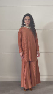 Plisse twinset - Koraal