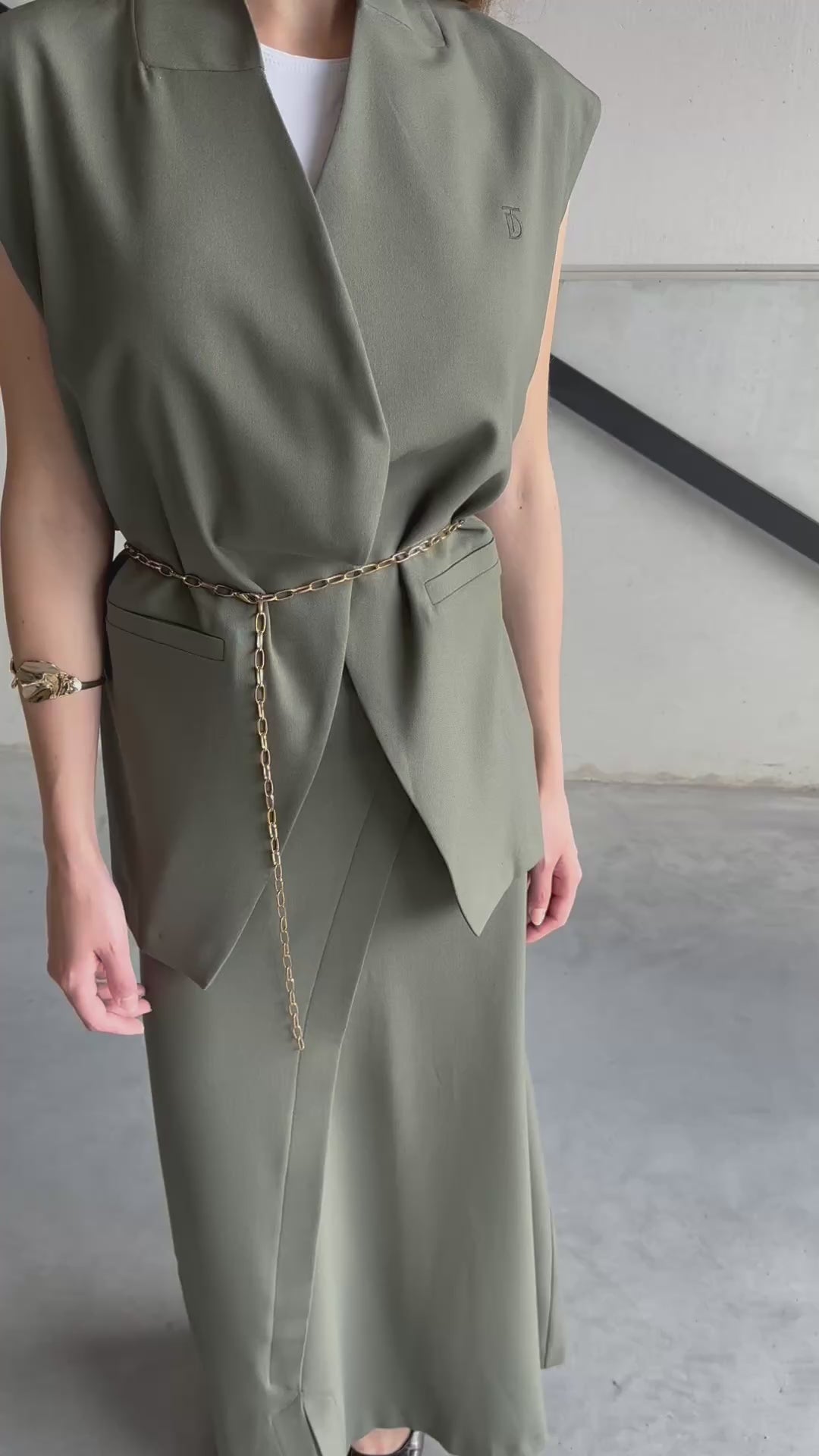 Tweedelige set: rok met gilet - donkergroen